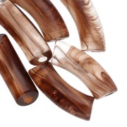 Perles tube incurvé en acrylique transparente 35x11 mm - Marbré Marron x6