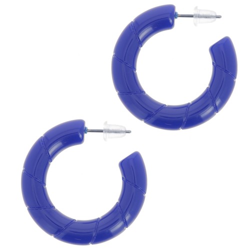Créoles torsadées 31 mm en résine opaque - Bleu foncé x2