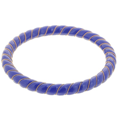 Bracelet jonc torsadé en résine opaque avec fil doré 64 mm - Bleu foncé x1