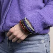 Bracelet jonc torsadé en résine opaque avec fil doré 64 mm - Bleu foncé x1