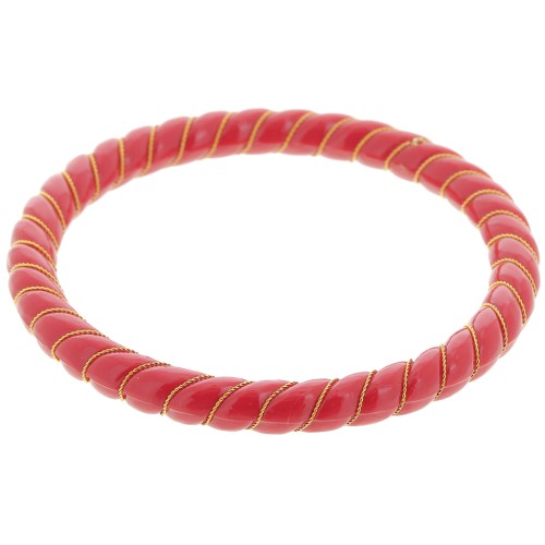 Bracelet jonc torsadé en résine opaque avec fil doré 64 mm - Rouge foncé x1