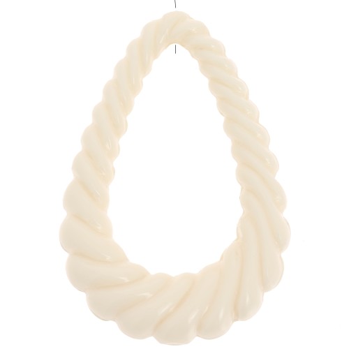 Pendentif goutte évidé torsadé 36x24.5 mm en résine opaque - Ecru x1