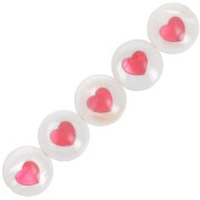 Perle ronde en nacre 8 mm - motif coeur - Naturel - Rouge x1