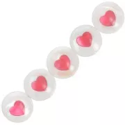 Perle ronde en nacre 8 mm - motif coeur - Naturel - Rouge x1