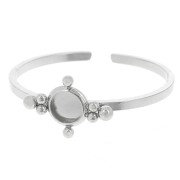 Bague fine réglable T59 à T64 cabochon 4 mm & petites boules - Acier inox 304 