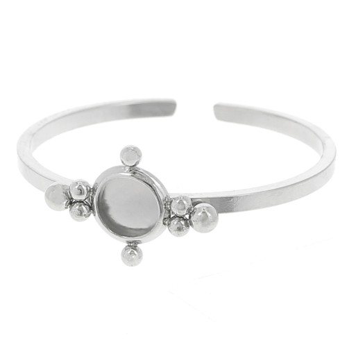 Bague fine réglable T59 à T64 cabochon 4 mm & petites boules - Acier inox 304 