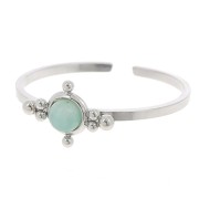 Bague fine réglable T59 à T64 cabochon 4 mm & petites boules - Acier inox 304 