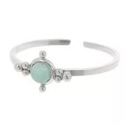 Bague fine réglable T59 à T64 cabochon 4 mm & petites boules - Acier inox 304 