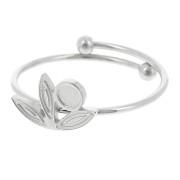 Bague fine réglable T.53 à T.58 motif fleur & cabochon 3 mm - Acier inox 316L x1|raw }}