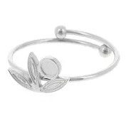 Bague fine réglable T.53 à T.58 motif fleur & cabochon 3 mm - Acier inox 316L x1
