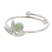 Bague fine réglable T.53 à T.58 motif fleur & cabochon 3 mm - Acier inox 316L x1