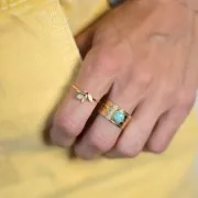 Bague fine réglable T.53 à T.58 motif fleur & cabochon 3 mm - Acier inox 316L x1