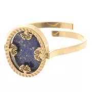 Bague ovale réglable - motif ginkgo - cabochon plat 10x8 mm - Acier inox 316L Doré