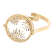 Bague ronde réglable - motif floral - cabochon plat 10 mm - Acier inox 316L Doré|raw }}