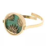 Bague ronde réglable - motif floral - cabochon plat 10 mm - Acier inox 316L Doré