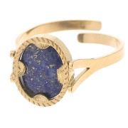 Bague ovale réglable motif demi soleil cabochon plat 10x8 mm -Acier inox 316L Doré