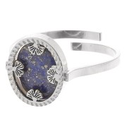 Bague ovale réglable - motif ginkgo - cabochon plat 10x8 mm - Acier inox 316L