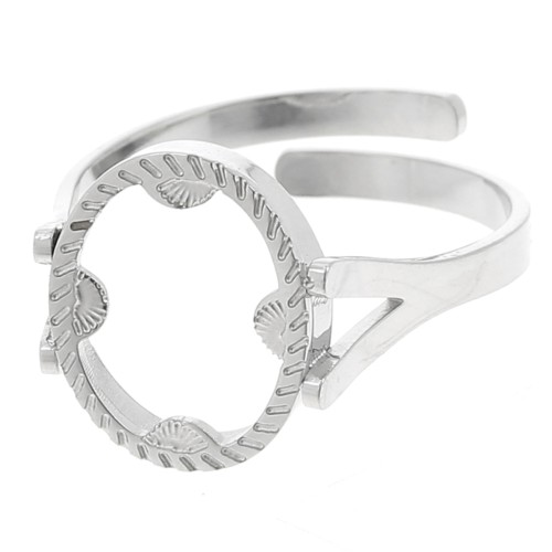 Bague ovale réglable - motif demi soleil - cabochon plat 10x8 mm - Acier inox 316L