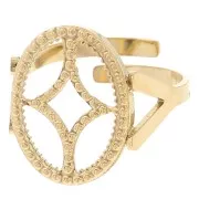 Bague ovale réglable - motif design - cabochon plat 14x10mm - Acier inox 316L Doré
