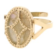 Bague ovale réglable - motif design - cabochon plat 14x10mm - Acier inox 316L Doré