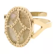 Bague ovale réglable - motif design - cabochon plat 14x10mm - Acier inox 316L Doré