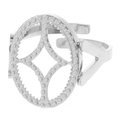 Bague ovale réglable - motif design - cabochon plat 14x10 mm - Acier inox 316L