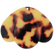 Pendentif 3 pétales 36x45 mm en acétate - Ecaille de tortue - Marron - Noir x1