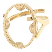 Bague ovale réglable motif demi soleil cabochon plat 18x13 mm Acier inox 316L Doré