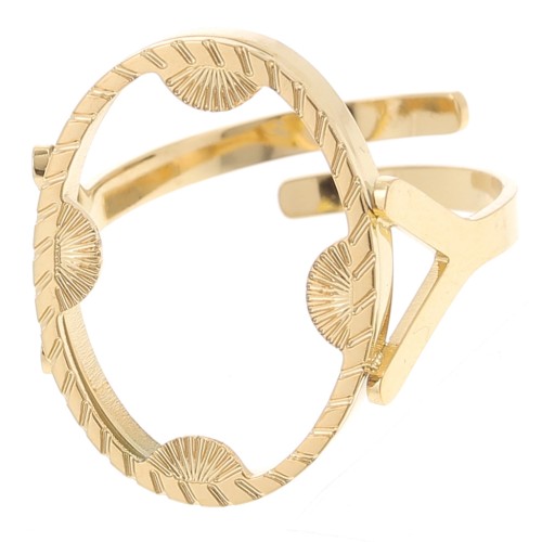 Bague ovale réglable motif demi soleil cabochon plat 18x13 mm Acier inox 316L Doré