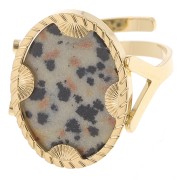 Bague ovale réglable motif demi soleil cabochon plat 18x13 mm Acier inox 316L Doré