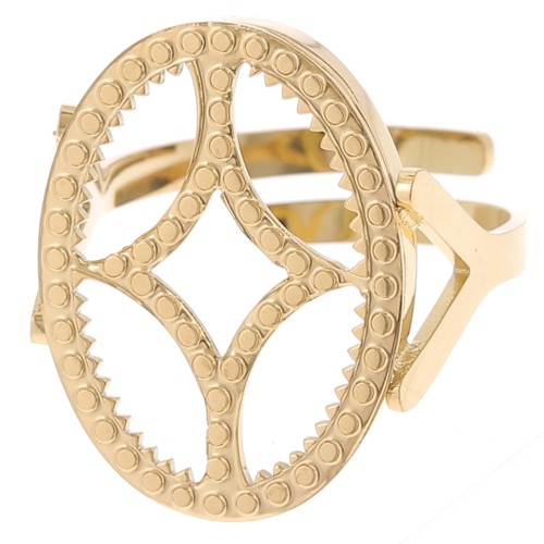 Bague ovale réglable - motif design - cabochon plat 18x13 mm Acier inox 316L Doré