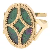 Bague ovale réglable - motif design - cabochon plat 18x13 mm Acier inox 316L Doré