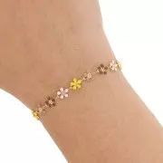 Chaîne maille fantaisie fleurs 6 mm Résine époxy - Jaune - Marron - Doré x50cm