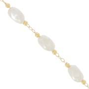 Chaîne perlée 5 mm - imitations perles d'eau douce irrégulières - Doré x50cm