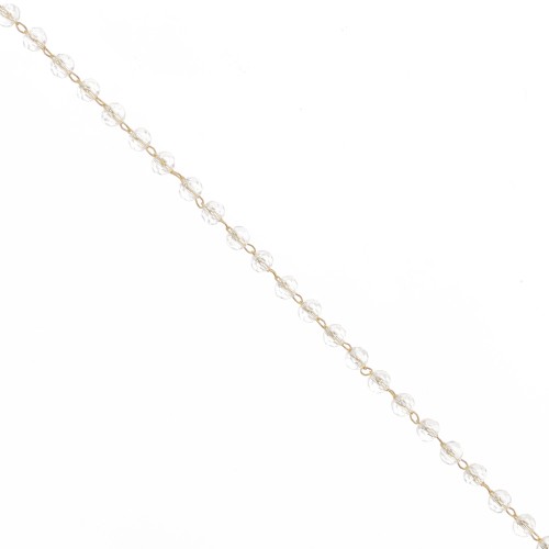 Chaîne perlée de perles facettées en verre - 4 mm - Doré - Crystal x 50cm