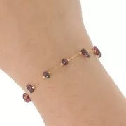 Chaîne perlée - chips en pierre gemme - 5 mm maille forçat - Doré - Grenat x 50cm