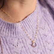 Breloque ronde plate 10mm pierre gemme & serti texturé - Doré Or fin - Labradorite