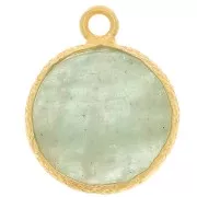 Breloque ronde plate 10 mm pierre gemme & serti texturé - Doré Or fin - Amazonite