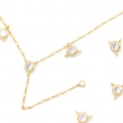 Intercalaire rond 3 anneaux avec oxyde de Zirconium 6 mm Doré Or fin - Crystal x1