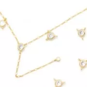 Intercalaire rond 3 anneaux avec oxyde de Zirconium 6 mm Doré Or fin - Crystal x1