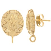 Clous d'oreilles ovale motif ethnique anneau ouvert - 18x12mm - Doré à l'or fin x2