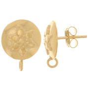 Clous d'oreilles rond motif fleur - anneau ouvert - 13 mm - Doré à l'or fin x2|raw }}