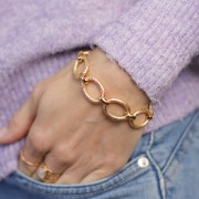 Bracelet grosse maille forçat ovale 16 mm effet diamanté - Doré à l'or fin x 19cm