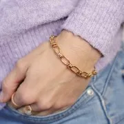 Bracelet grosse maille fantaisie 7.5 mm - Doré à l'or fin x 19cm