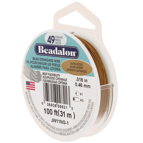 Fil Cablé 49 brins 0.46 mm - Beadalon - Acier inoxydable - Doré satiné x31m