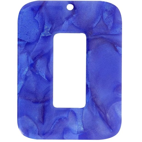 Pendentif rectangle évidé en acétate transparent 40x30 mm - Bleu roi nacré x1
