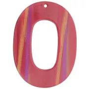 Pendentif ovale évidé 47x34 mm en acetate opaque - Rayé Multi-rouge nacré x1