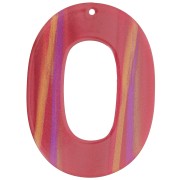Pendentif ovale évidé en acetate opaque 47x34 mm - Rayé Multi-rouge nacré x1