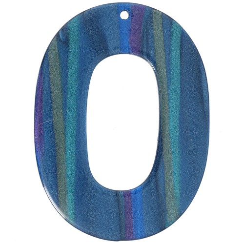 Pendentif ovale évidé 47x34 mm en acetate opaque - Rayé Multi-bleu nacré x1