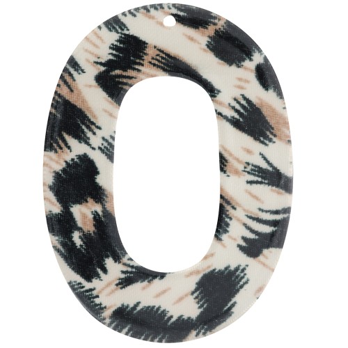 Pendentif ovale évidé en acetate transparent 47x34 mm - Léopard Noir - Marron x1